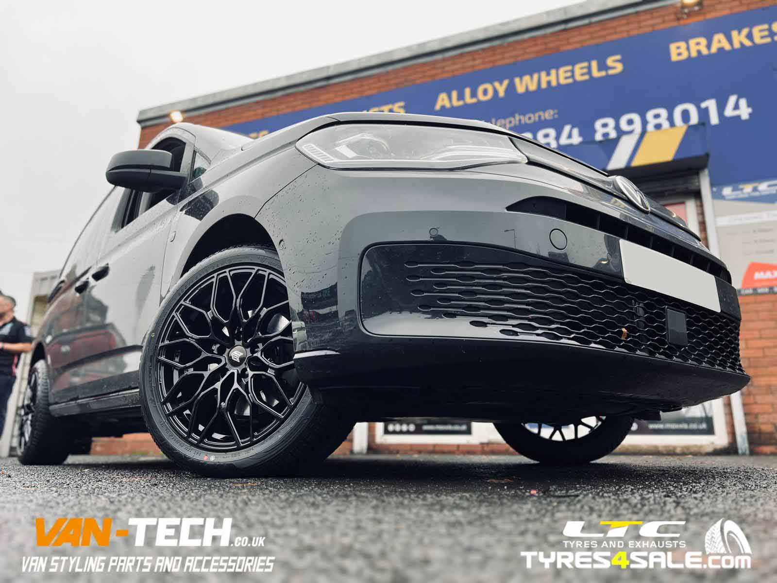 VW Caddy Alloy Wheels Fox Racing FX9 Gloss Black and a set of 235/45R18 MAXXIS AP3 98W XL All Season Tyres