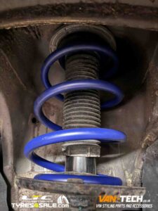 VW Transporter T6 Momo Revenge Alloy Wheels, H&R 40mm Lowering Springs and Rear Bumper Protector